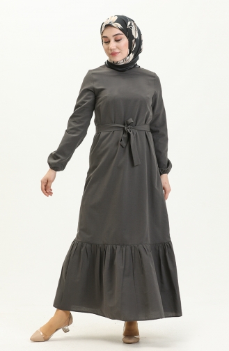 Shirred Belted Dress 1081-07 Gray  1081-07