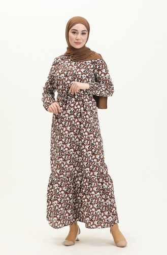 Robe Ceinturée avec Jupe Plissée 1082-02 Brun 1082-02