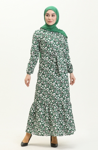 Kleid mit Gürtel und gefältelter Rock 1082-04 Smaragdgrün 1082-04
