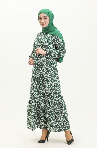 Shirred Belted Dress 1082-04 Emerald Green 1082-04