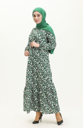 Kleid mit Gürtel und gefältelter Rock 1082-04 Smaragdgrün 1082-04