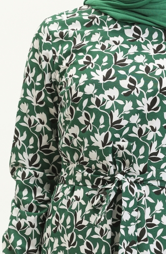 Kleid mit Gürtel und gefältelter Rock 1082-04 Smaragdgrün 1082-04