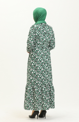 فستان منقوش بحزام 1082-04 أخضر زمردي 1082-04