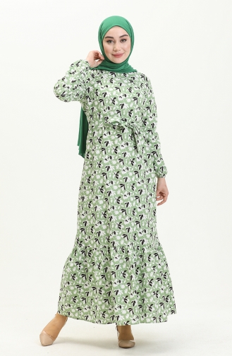 Robe Ceinturée avec Jupe Plissée 1082-05 Vert Noisette 1082-05