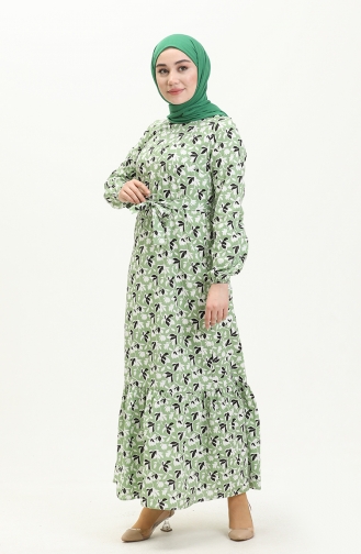 Robe Ceinturée avec Jupe Plissée 1082-05 Vert Noisette 1082-05