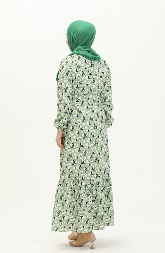فستان منقوش بحزام 1082-05 أخضر مينت 1082-05