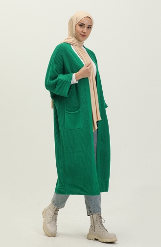 Pocketed Knit Long Cardigan 0549-10 Emerald Green 0549-10