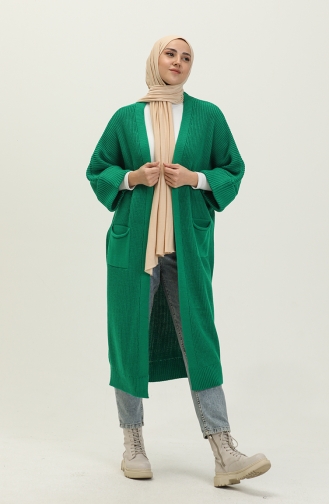 Pocketed Knit Long Cardigan 0549-10 Emerald Green 0549-10