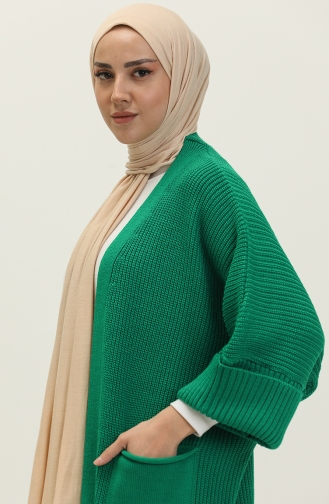 Pocketed Knit Long Cardigan 0549-10 Emerald Green 0549-10