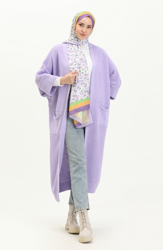 Pocketed Knit Long Cardigan 0549-11 Lilac 0549-11