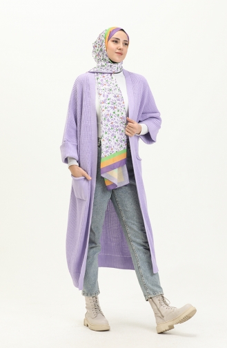 Pocketed Knit Long Cardigan 0549-11 Lilac 0549-11