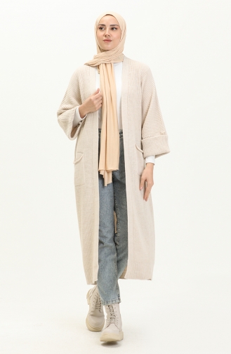 Cardigan Long à Poche en Maille 0549-12 Crème 0549-12