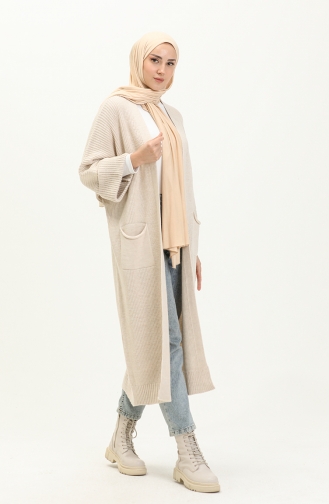 Cardigan Long à Poche en Maille 0549-12 Crème 0549-12