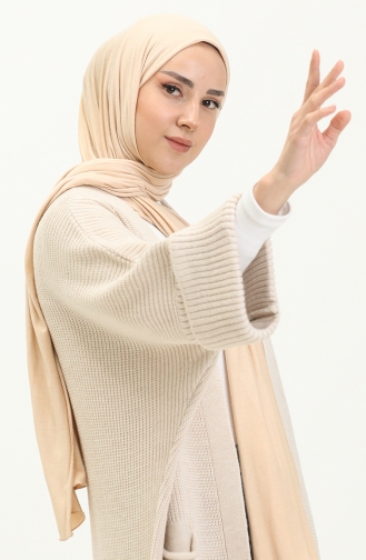 Cardigan Long à Poche en Maille 0549-12 Crème 0549-12