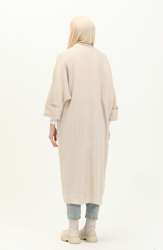 Cardigan Long à Poche en Maille 0549-12 Crème 0549-12