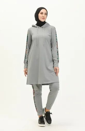 Camouflage Gestreept Trainingspak Met Capuchon 2050-03 Donkergrijs 2050-03