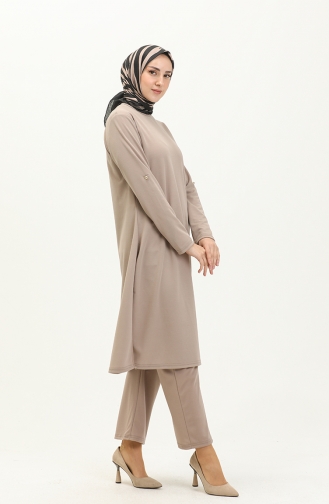 Button Detailed Hijab Suit 0328A-06 Mink 0328A-06