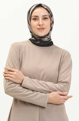 Button Detailed Hijab Suit 0328A-06 Mink 0328A-06
