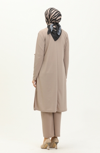 Button Detailed Hijab Suit 0328A-06 Mink 0328A-06
