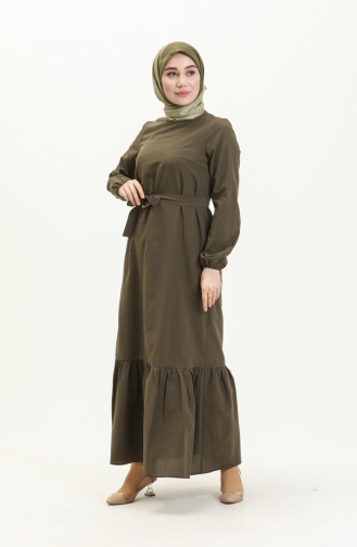 Kleid mit Gürtel und gefältelter Rock 1081-06 Khaki-Grün 1081-06