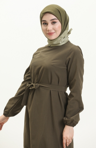 Kleid mit Gürtel und gefältelter Rock 1081-06 Khaki-Grün 1081-06