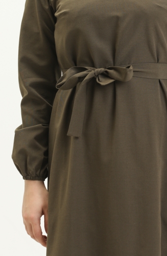 Robe Ceinturée avec Jupe Plissée 1081-06 Vert Khaki 1081-06