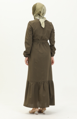 Kleid mit Gürtel und gefältelter Rock 1081-06 Khaki-Grün 1081-06