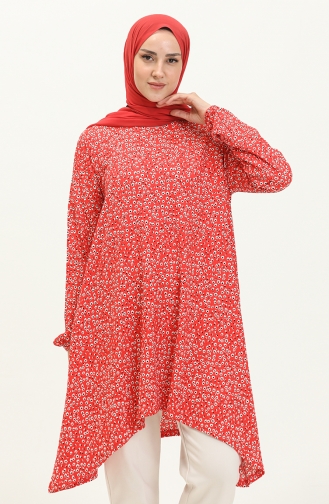 Patterned Asymmetrical Tunic 1636-01 Red 1636-01