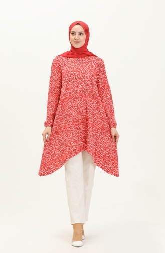 Patterned Asymmetrical Tunic 1636-01 Red 1636-01