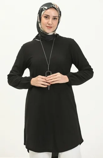 Crepe Fabric Necklace Tunic 1638-01 Black 1638-01