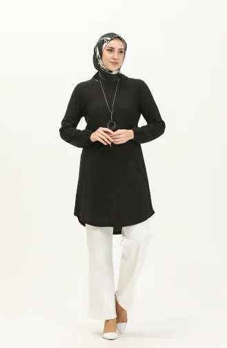 Crepe Fabric Necklace Tunic 1638-01 Black 1638-01