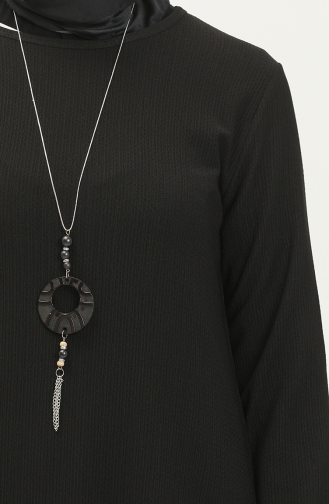 Tunika aus gekräuselter Stoff mit Halskette 1638-01 Schwarz 1638-01