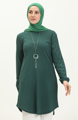 Crepe Fabric Necklace Tunic 1638-02 Emerald Green 1638-02