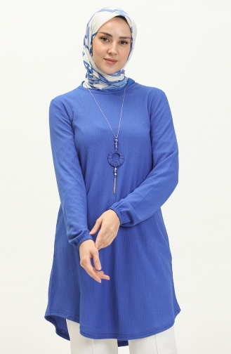 Bürümcük Kumaş Kolyeli Tunik 1638-03 Saks