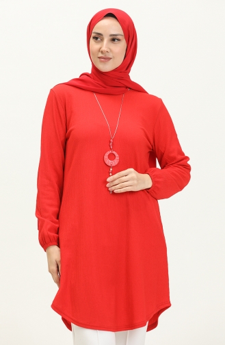 Crepe Fabric Necklace Tunic 1638-04 Red 1638-04