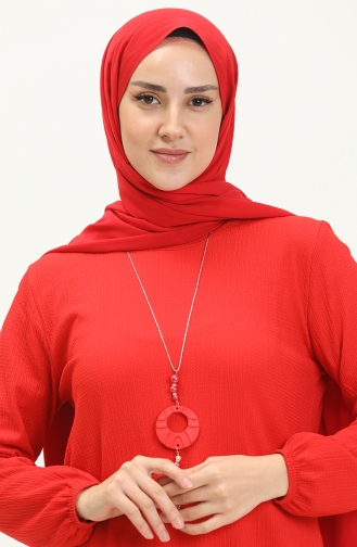 Crepe Fabric Necklace Tunic 1638-04 Red 1638-04