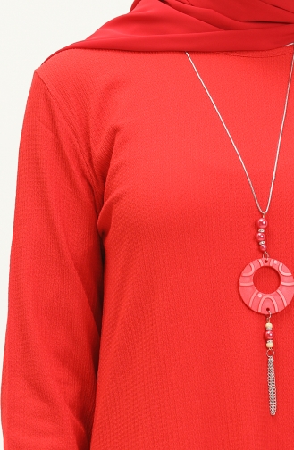 Crepe Fabric Necklace Tunic 1638-04 Red 1638-04