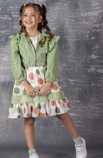 Bolerolu Şifon Kız Çocuk Elbisesi TVD2370BLR-01 Yeşil