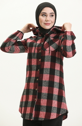 Ekose Desenli Tesettür Tunik Bordo