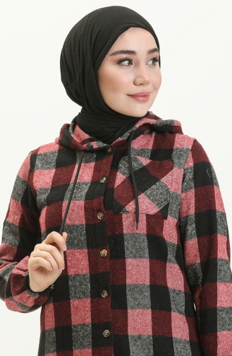 Ekose Desenli Tesettür Tunik Bordo
