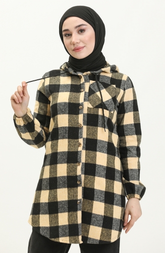 Ekose Desenli Tesettür Tunik Bebe Sarı