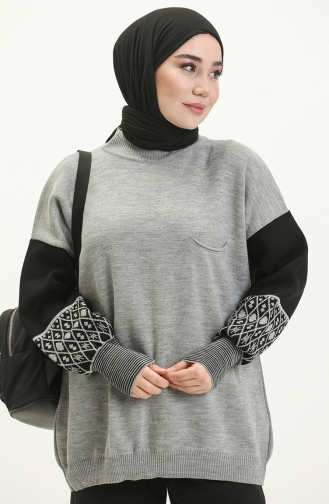 Ethnic Patterned Knit Sweater 22168-01 Gray 22168-01