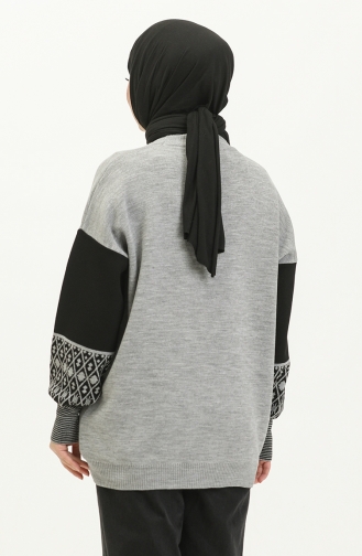 Ethnic Patterned Knit Sweater 22168-01 Gray 22168-01