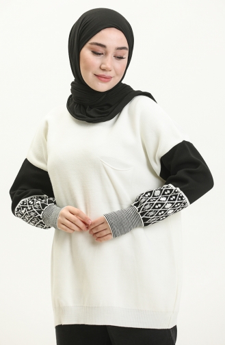 Etnik Desenli Triko Kazak 22168-02 Kemik
