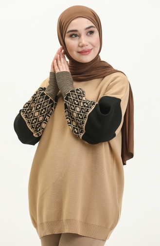 Ethnic Patterned Knit Sweater 22168-03 Biscuits 22168-03