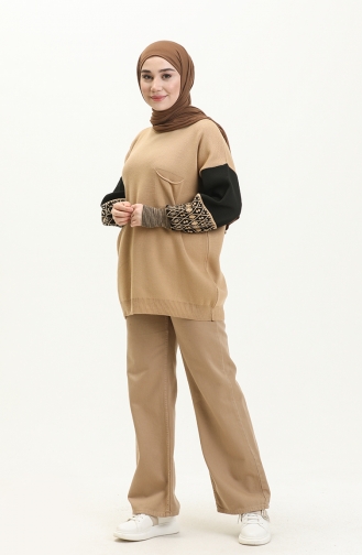 Ethnic Patterned Knit Sweater 22168-03 Biscuits 22168-03