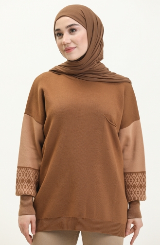 Ethnic Patterned Knit Sweater 22168-04 Tan 22168-04