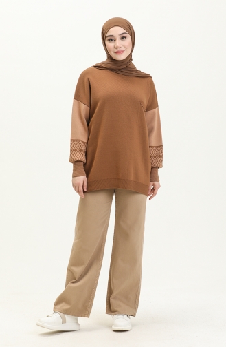 Ethnic Patterned Knit Sweater 22168-04 Tan 22168-04