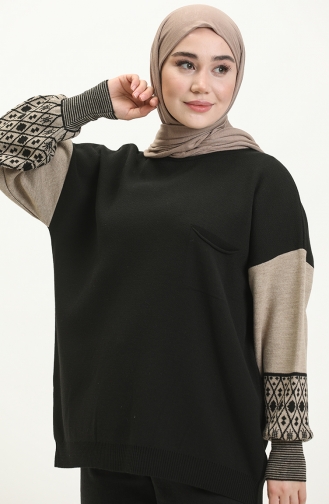 Ethnic Patterned Knit Sweater 22168-05 Black 22168-05