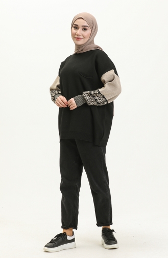 Ethnic Patterned Knit Sweater 22168-05 Black 22168-05